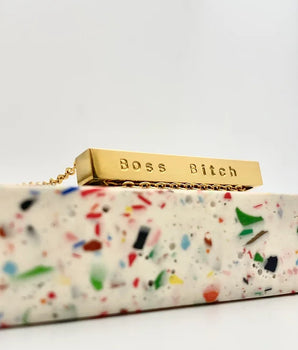 Boss Bitch Bar Engraved Necklace in Gold