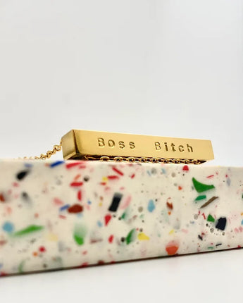 Boss Bitch Bar Engraved Necklace in Gold
