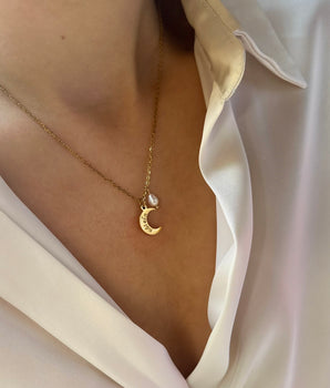 Moon and Pearl Necklace