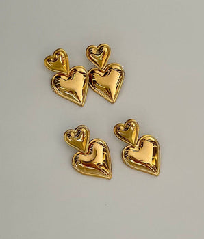 Double Heart Earrings -18ct Gold