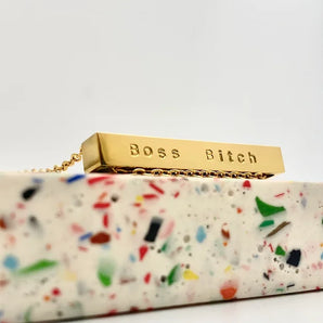 Boss Bitch Bar Engraved Necklace in Gold 