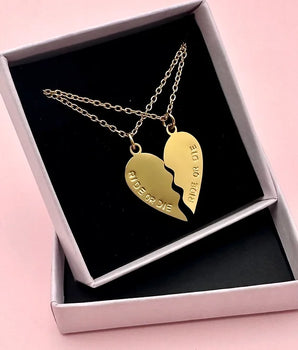 Gold Split Heart Best Friend Necklace Set